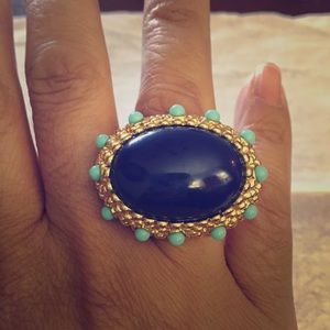Navy blue & Gold KJL cocktail ring